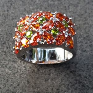 925 Sterling And Fiery Orange CZ Floral Cigar Band